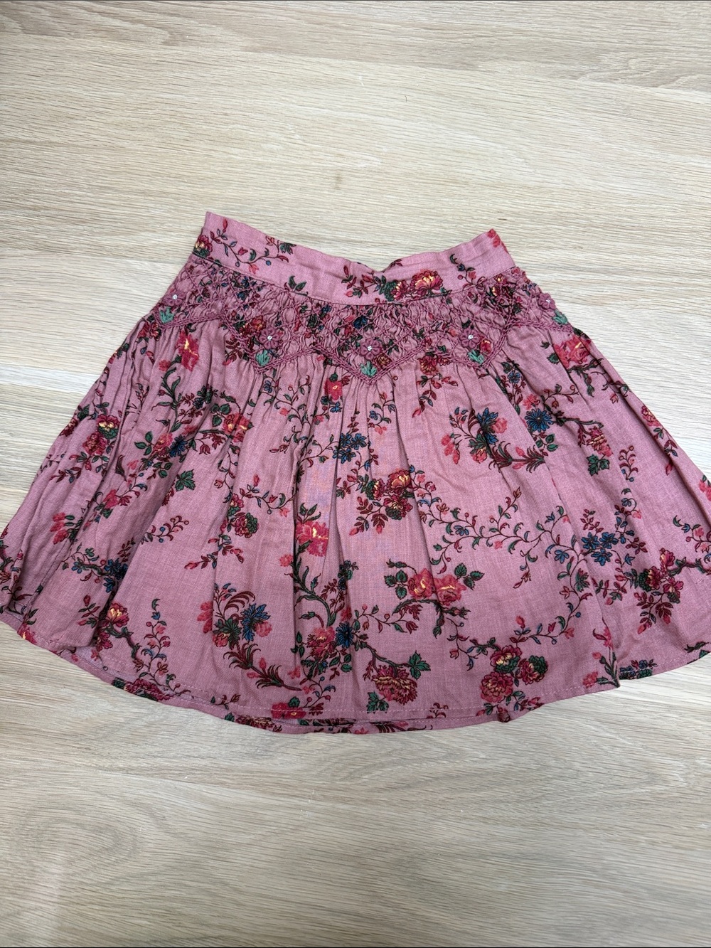 Emile et Ida Rose Pink Floral Smocked Circle Skirt